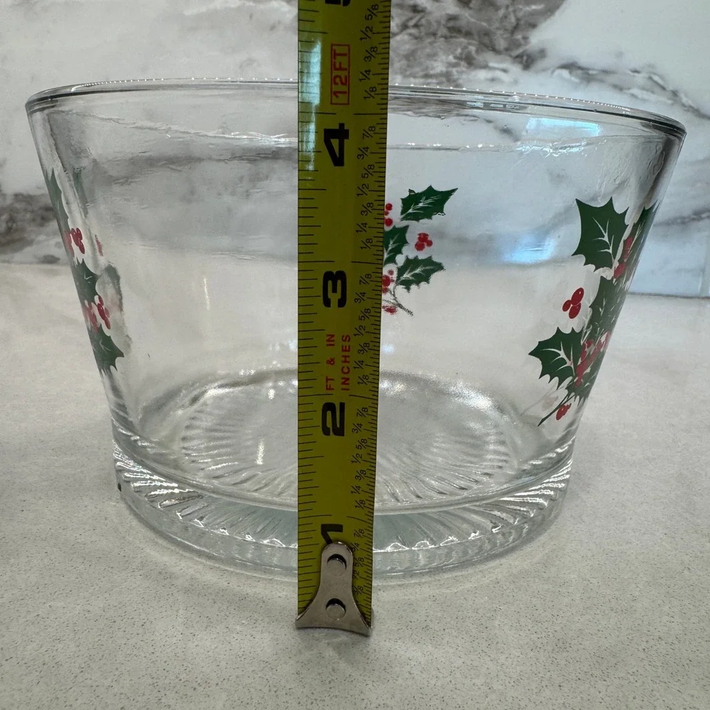 Vintage Indiana Glass 70's Christmas Holly & Berries Serving Bowl Ice Bucket 7